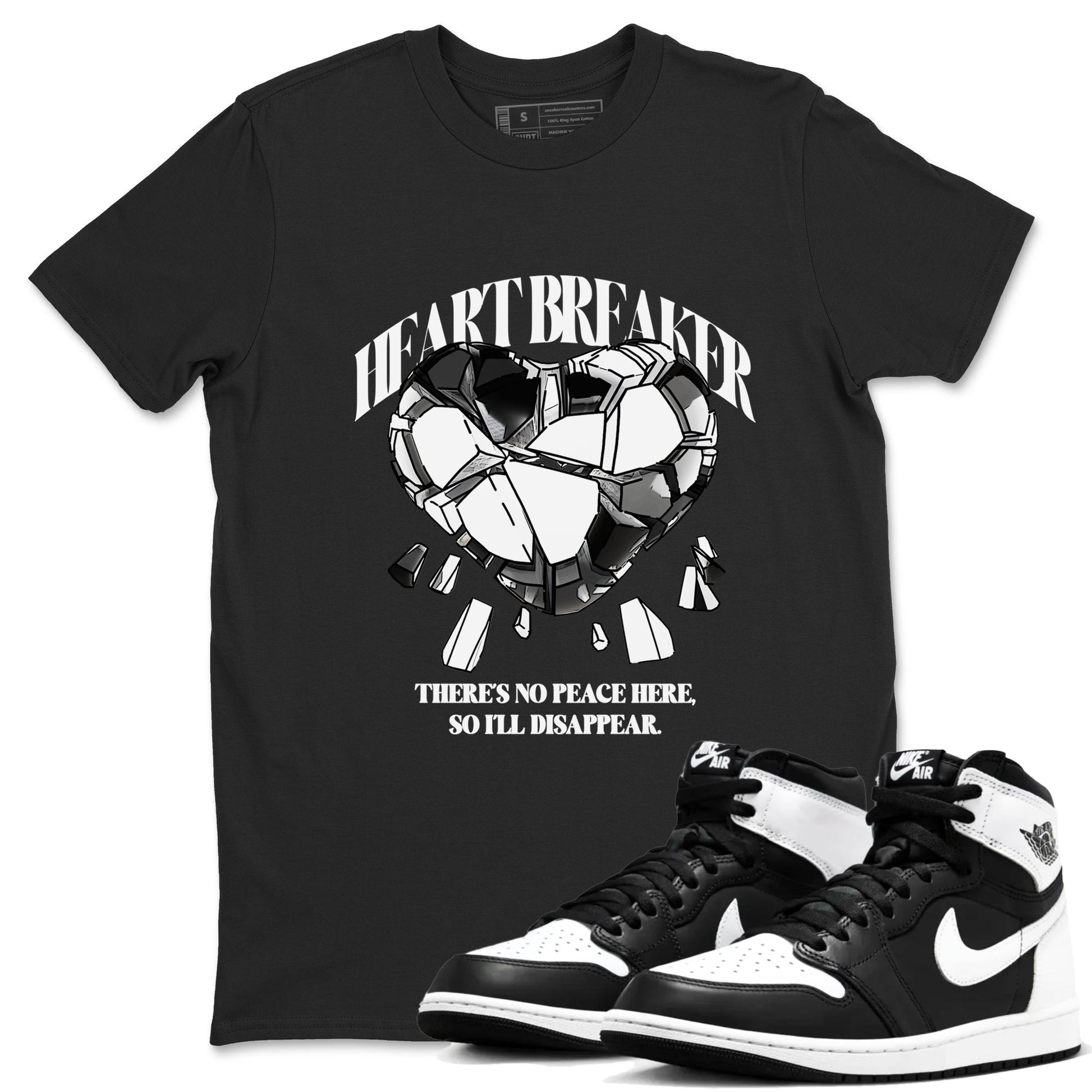 1s Black White shirt to match jordans Heart Breaker sneaker tees Air Jordan 1 High OG Black White SNRT Sneaker Release Tees unisex cotton Black 1 crew neck shirt