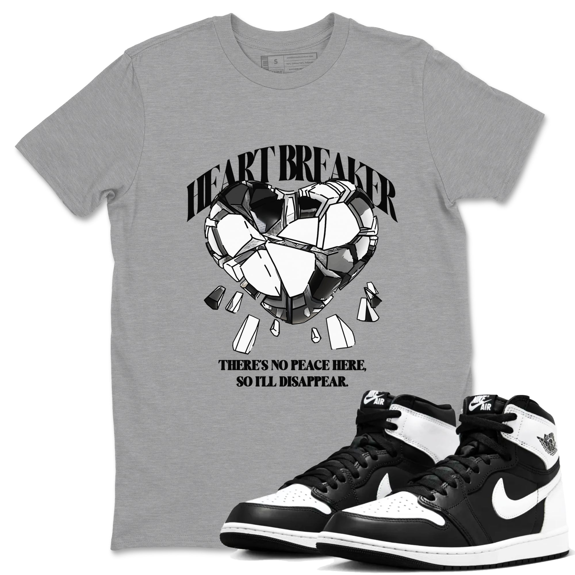1s Black White shirt to match jordans Heart Breaker sneaker tees Air Jordan 1 High OG Black White SNRT Sneaker Release Tees unisex cotton Heather Grey 1 crew neck shirt