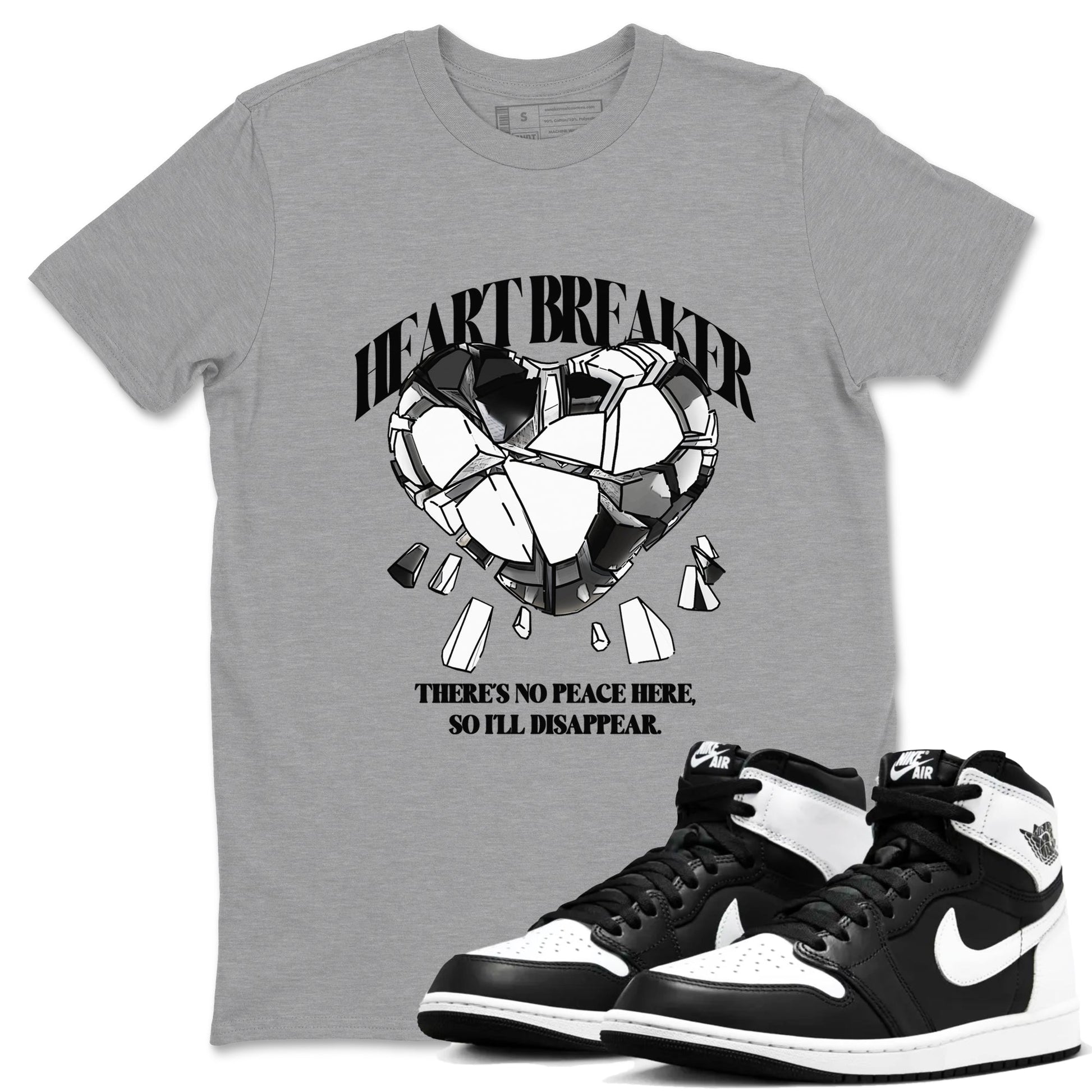 1s Black White shirt to match jordans Heart Breaker sneaker tees Air Jordan 1 High OG Black White SNRT Sneaker Release Tees unisex cotton Heather Grey 1 crew neck shirt