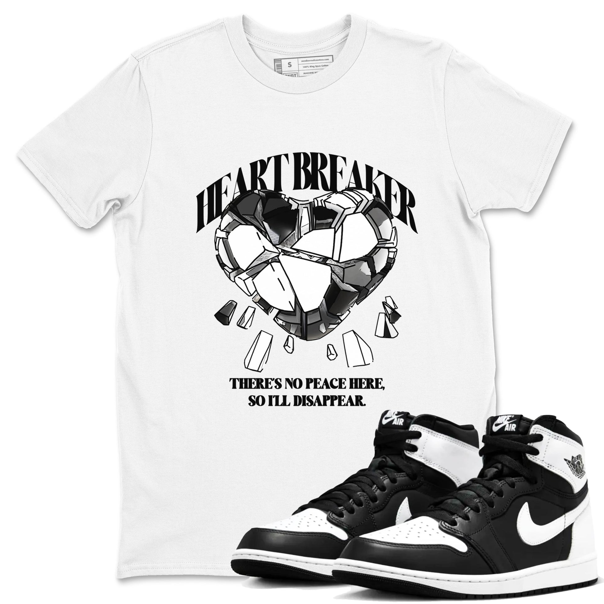 1s Black White shirt to match jordans Heart Breaker sneaker tees Air Jordan 1 High OG Black White SNRT Sneaker Release Tees unisex cotton White 1 crew neck shirt