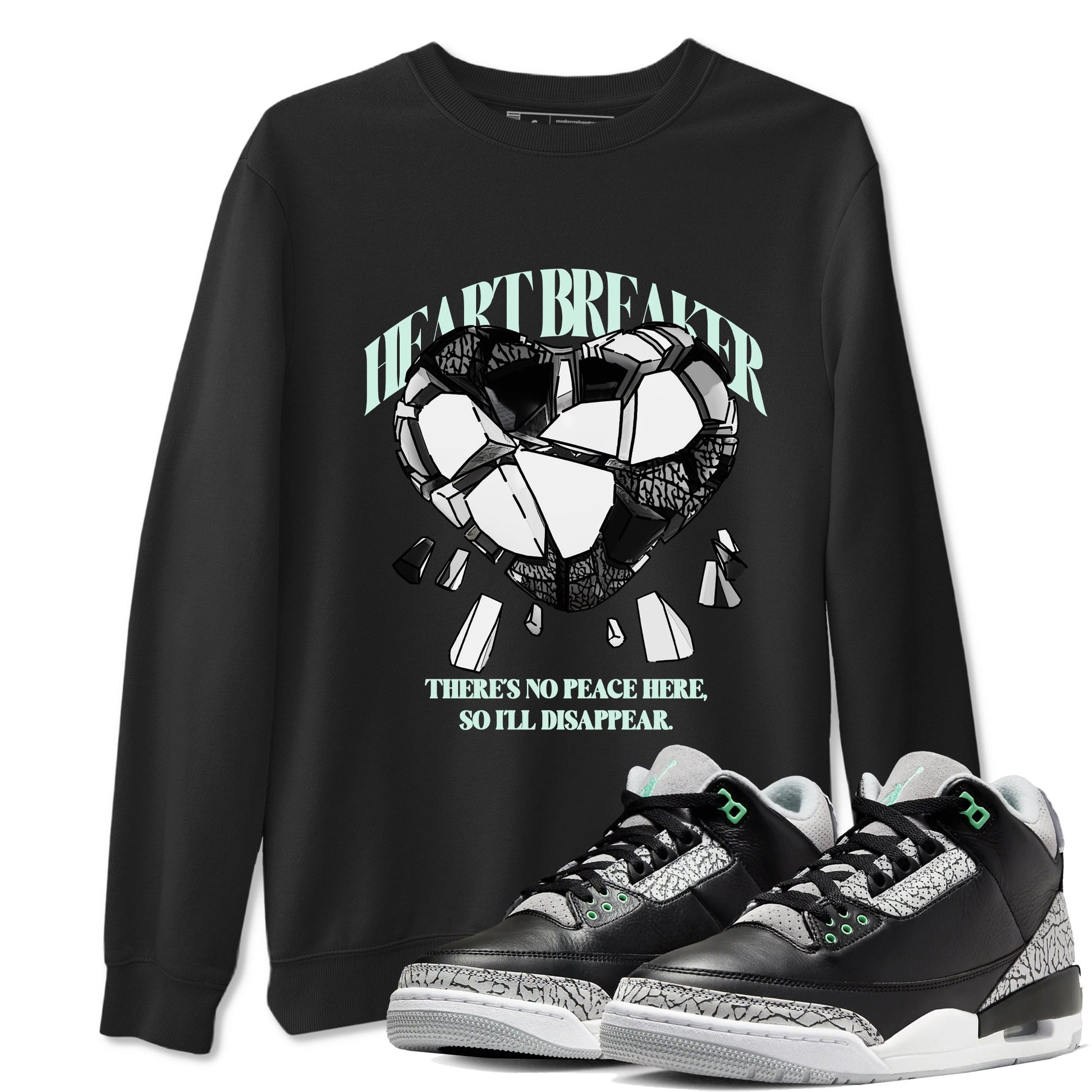 3s Green Glow shirt to match jordans Heart Breaker sneaker tees Air Jordan 3 Green Glow SNRT Sneaker Release Tees unisex cotton Black 1 crew neck shirt