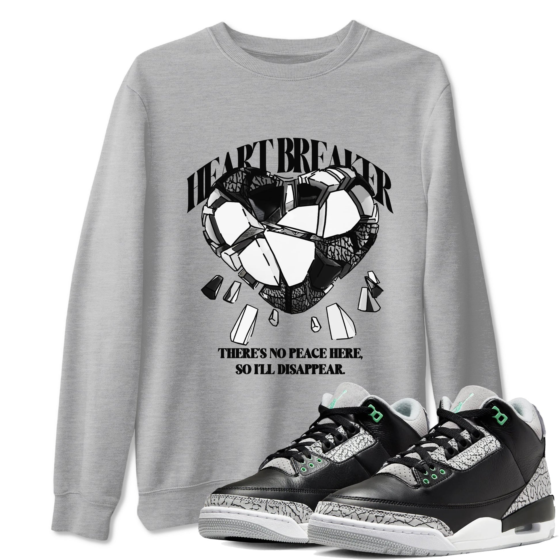 3s Green Glow shirt to match jordans Heart Breaker sneaker tees Air Jordan 3 Green Glow SNRT Sneaker Release Tees unisex cotton Heather Grey 1 crew neck shirt
