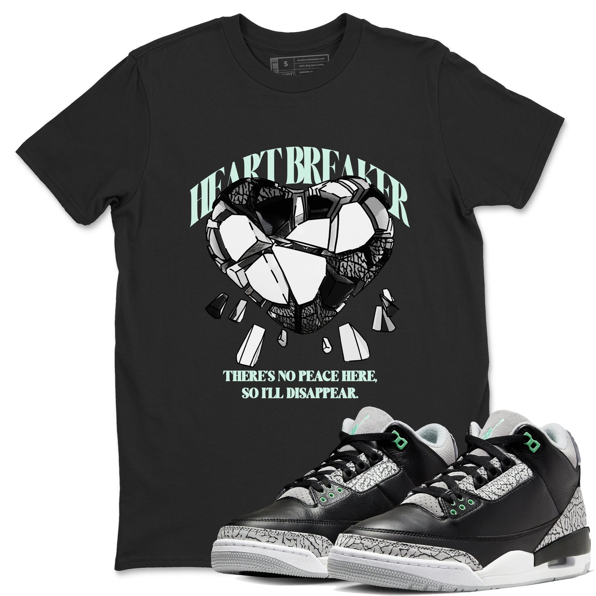 3s Green Glow shirt to match jordans Heart Breaker sneaker tees Air Jordan 3 Green Glow SNRT Sneaker Release Tees unisex cotton Black 1 crew neck shirt