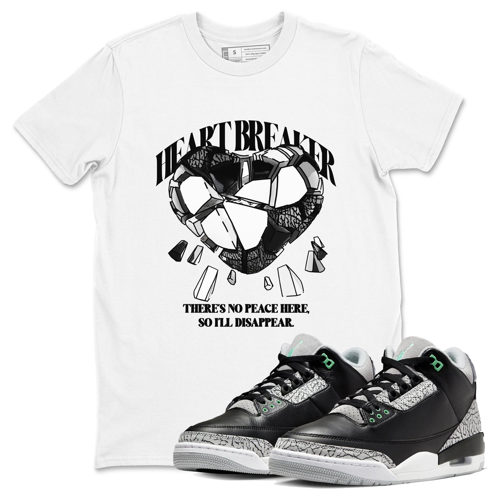 3s Green Glow shirt to match jordans Heart Breaker sneaker tees Air Jordan 3 Green Glow SNRT Sneaker Release Tees unisex cotton White 1 crew neck shirt