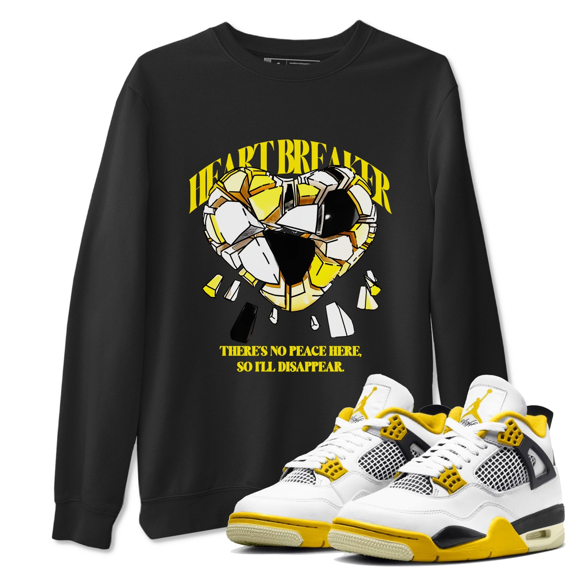 AJ4 Vivid Sulfur shirt to match jordans Heart Breaker sneaker tees Air Jordan 4 Vivid Sulfur SNRT Sneaker Release Tees unisex cotton Black 1 crew neck shirt