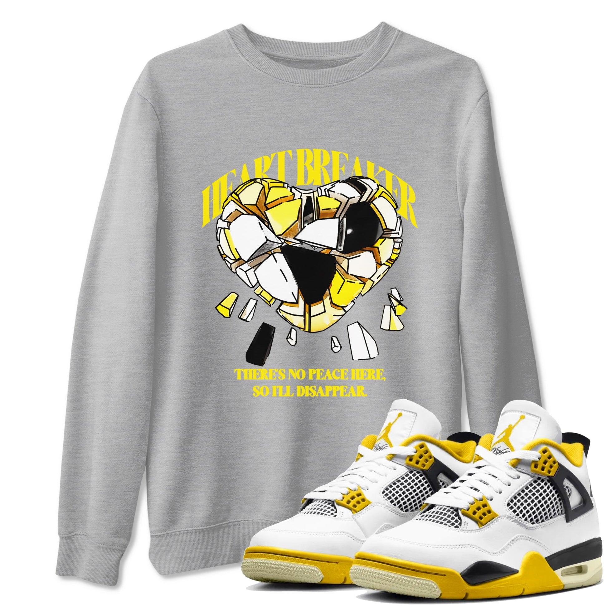 AJ4 Vivid Sulfur shirt to match jordans Heart Breaker sneaker tees Air Jordan 4 Vivid Sulfur SNRT Sneaker Release Tees unisex cotton Heather Grey 1 crew neck shirt