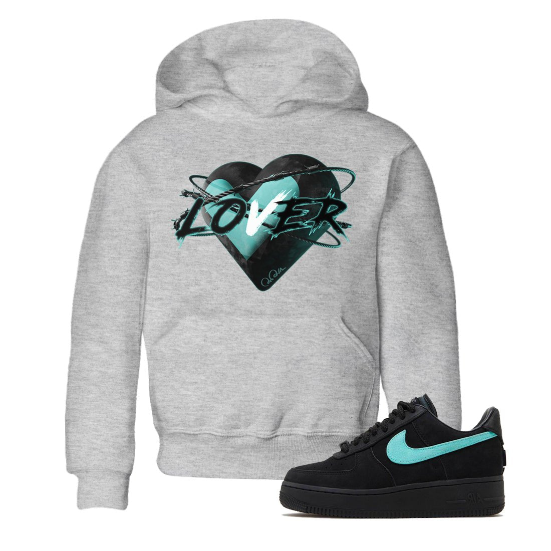 Air Force 1 Tiffany Sneaker Match Tees Heart Lover Sneaker Tees Nike Tiffany AF1Sneaker Release Tees Kids Shirts Heather Grey 1