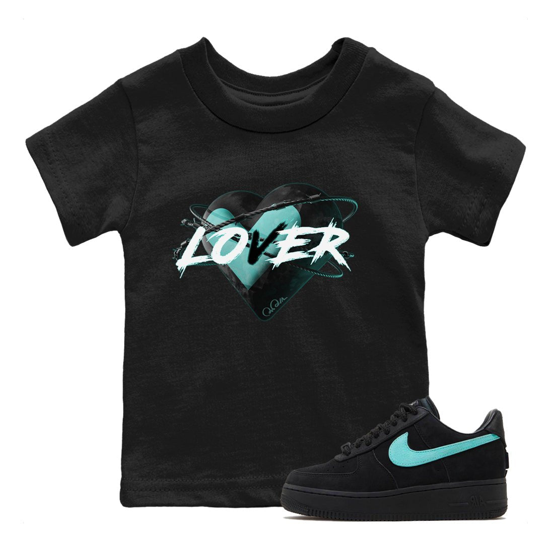 Air Force 1 Tiffany Sneaker Match Tees Heart Lover Sneaker Tees Nike Tiffany AF1Sneaker Release Tees Kids Shirts Black 1