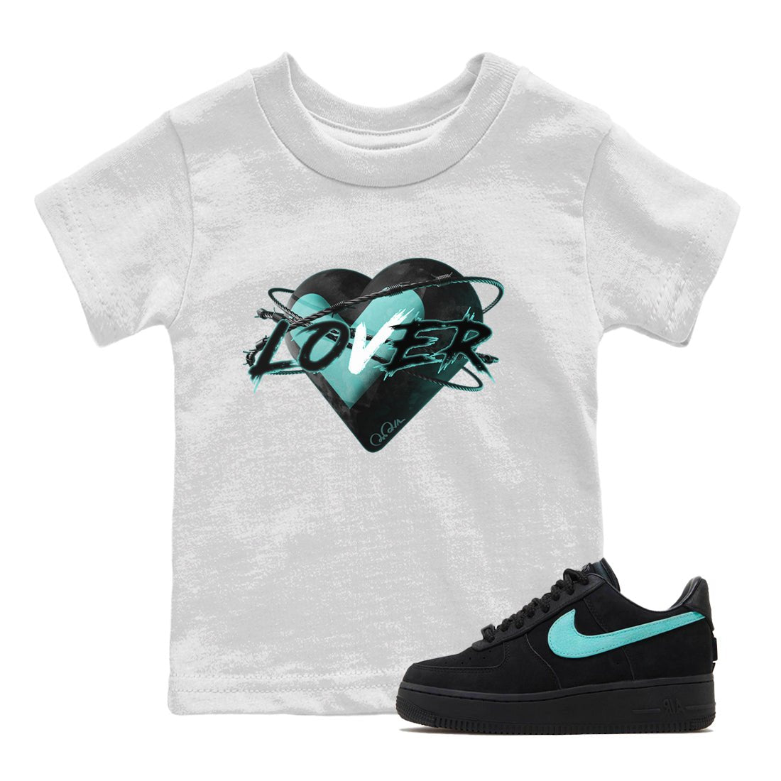 Air Force 1 Tiffany Sneaker Match Tees Heart Lover Sneaker Tees Nike Tiffany AF1Sneaker Release Tees Kids Shirts White 1