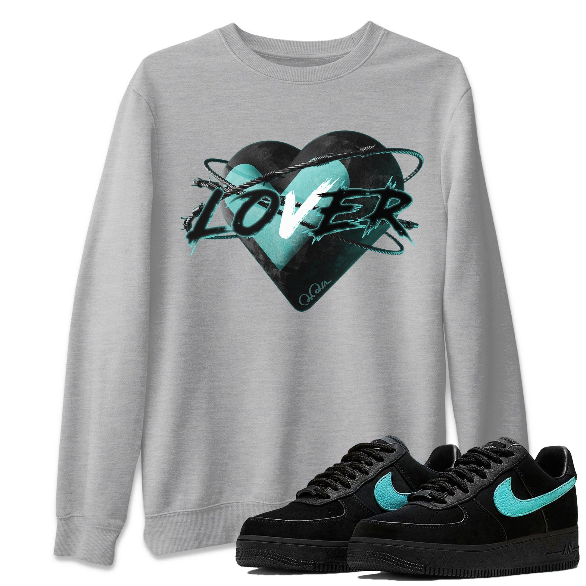 Air Force 1 Tiffany Sneaker Match Tees Heart Lover Sneaker Tees Nike Tiffany AF1Sneaker Release Tees Unisex Shirts Heather Grey 1