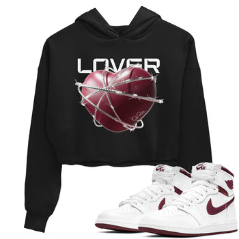 Air Jordan 1 Metallic Burgundy shirt to match jordans Heart Lover sneaker tees AJ1 Metallic Burgundy SNRT Sneaker Release Tees Black 1 Crop T-Shirt