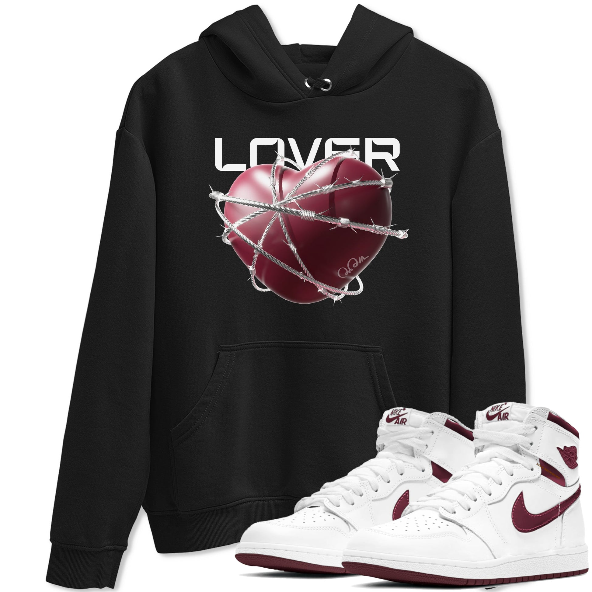 Air Jordan 1 Metallic Burgundy shirt to match jordans Heart Lover sneaker tees AJ1 Metallic Burgundy SNRT Sneaker Release Tees Unisex Black 1 T-Shirt