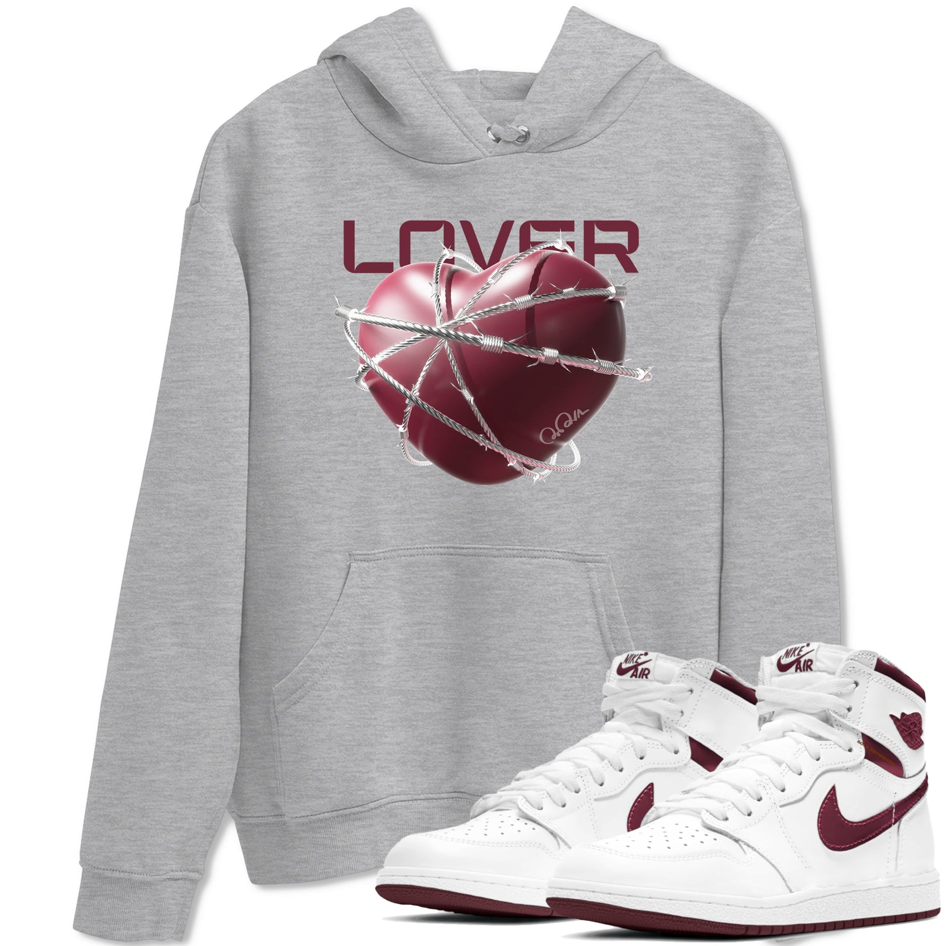 Air Jordan 1 Metallic Burgundy shirt to match jordans Heart Lover sneaker tees AJ1 Metallic Burgundy SNRT Sneaker Release Tees Unisex Heather Grey 1 T-Shirt