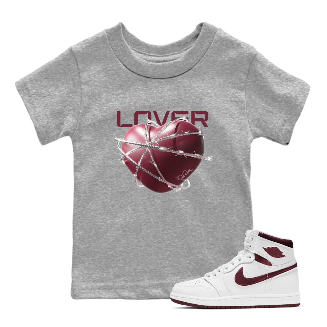 Air Jordan 1 Metallic Burgundy shirt to match jordans Heart Lover sneaker tees AJ1 Metallic Burgundy SNRT Sneaker Release Tees Baby Toddler Heather Grey 1 T-Shirt