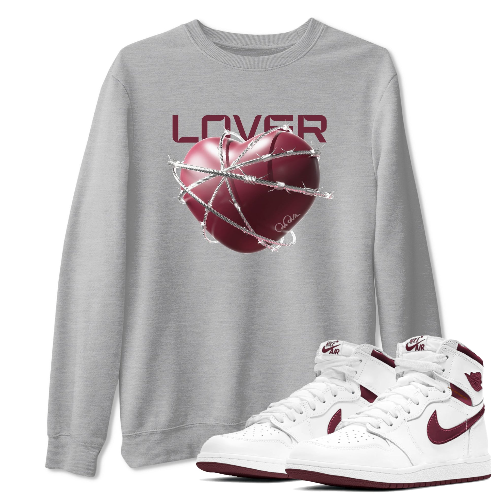 Air Jordan 1 Metallic Burgundy shirt to match jordans Heart Lover sneaker tees AJ1 Metallic Burgundy SNRT Sneaker Release Tees Unisex Heather Grey 1 T-Shirt