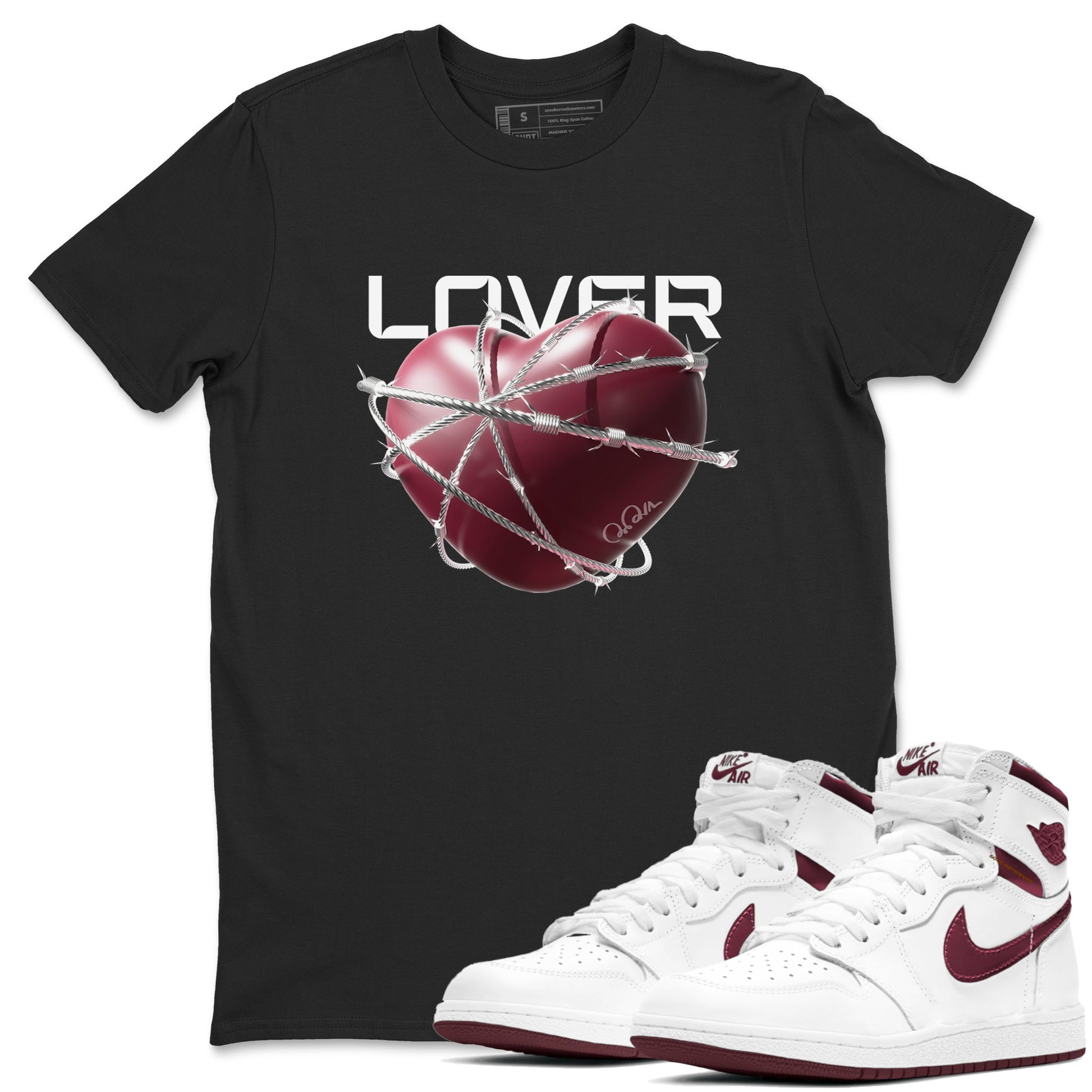 Air Jordan 1 Metallic Burgundy shirt to match jordans Heart Lover sneaker tees AJ1 Metallic Burgundy SNRT Sneaker Release Tees Unisex Black 1 T-Shirt