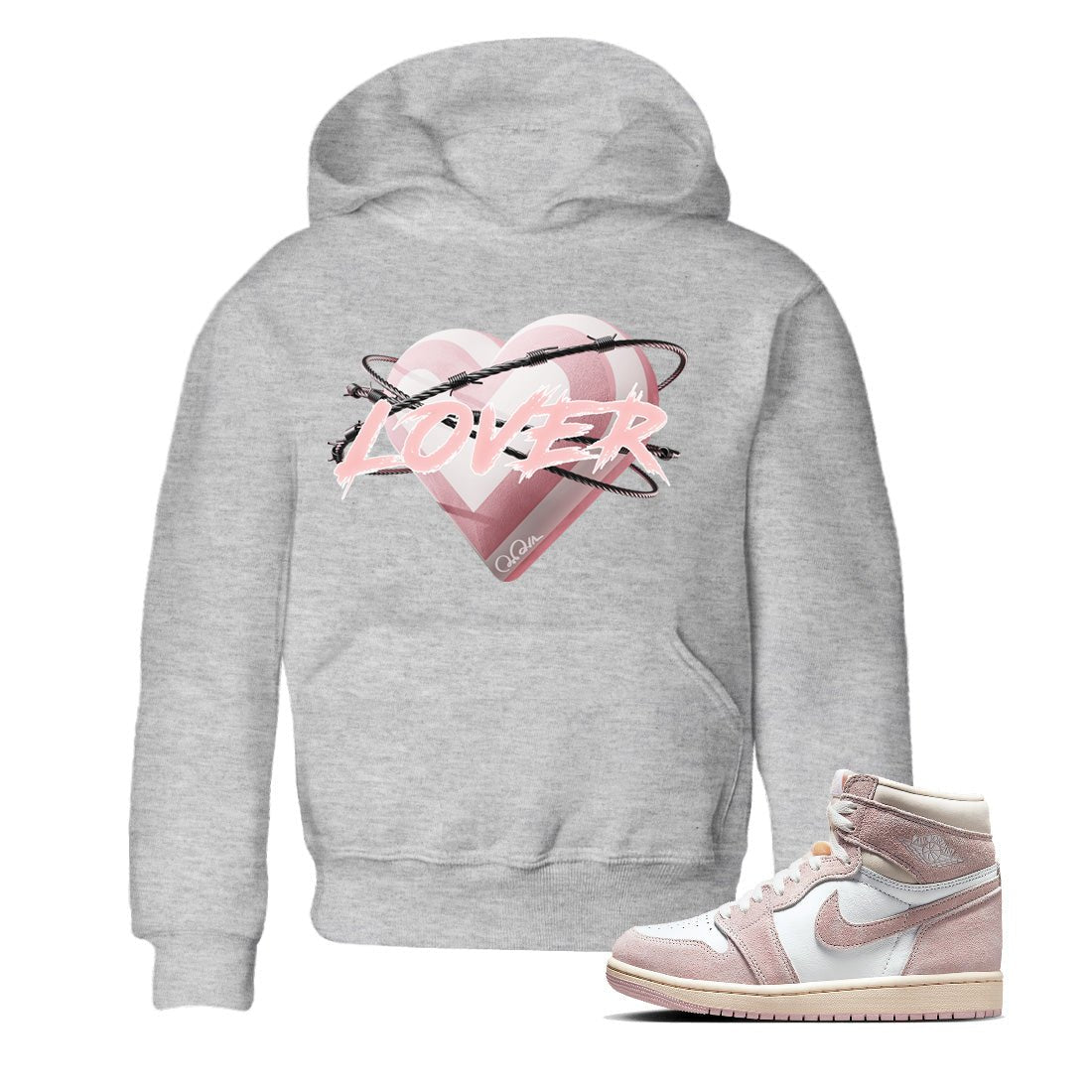 AJ1 Retro High OG Washed Pink Sneaker Match Tees Heart Lover Sneaker Tees AJ1 Retro High OG Washed Pink Sneaker Release Tees Kids Shirts Heather Grey 1