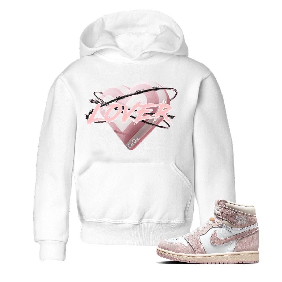 AJ1 Retro High OG Washed Pink Sneaker Match Tees Heart Lover Sneaker Tees AJ1 Retro High OG Washed Pink Sneaker Release Tees Kids Shirts White 1
