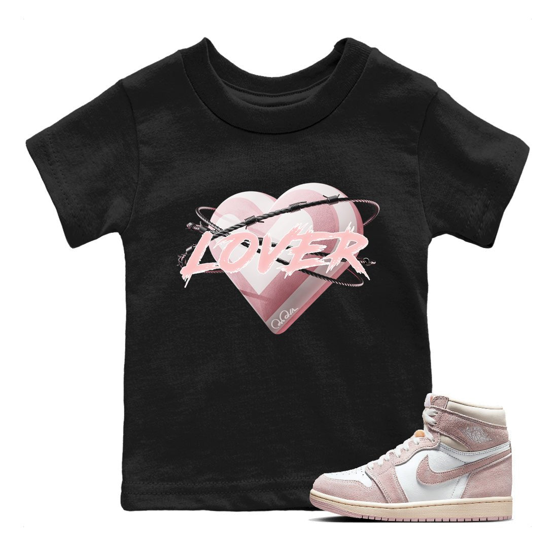AJ1 Retro High OG Washed Pink Sneaker Match Tees Heart Lover Sneaker Tees AJ1 Retro High OG Washed Pink Sneaker Release Tees Kids Shirts Black 1