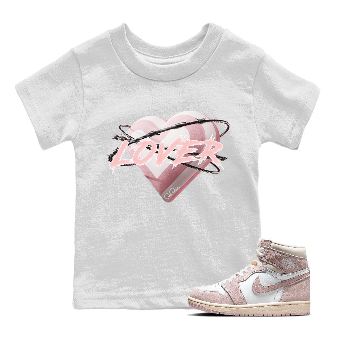 AJ1 Retro High OG Washed Pink Sneaker Match Tees Heart Lover Sneaker Tees AJ1 Retro High OG Washed Pink Sneaker Release Tees Kids Shirts White 1