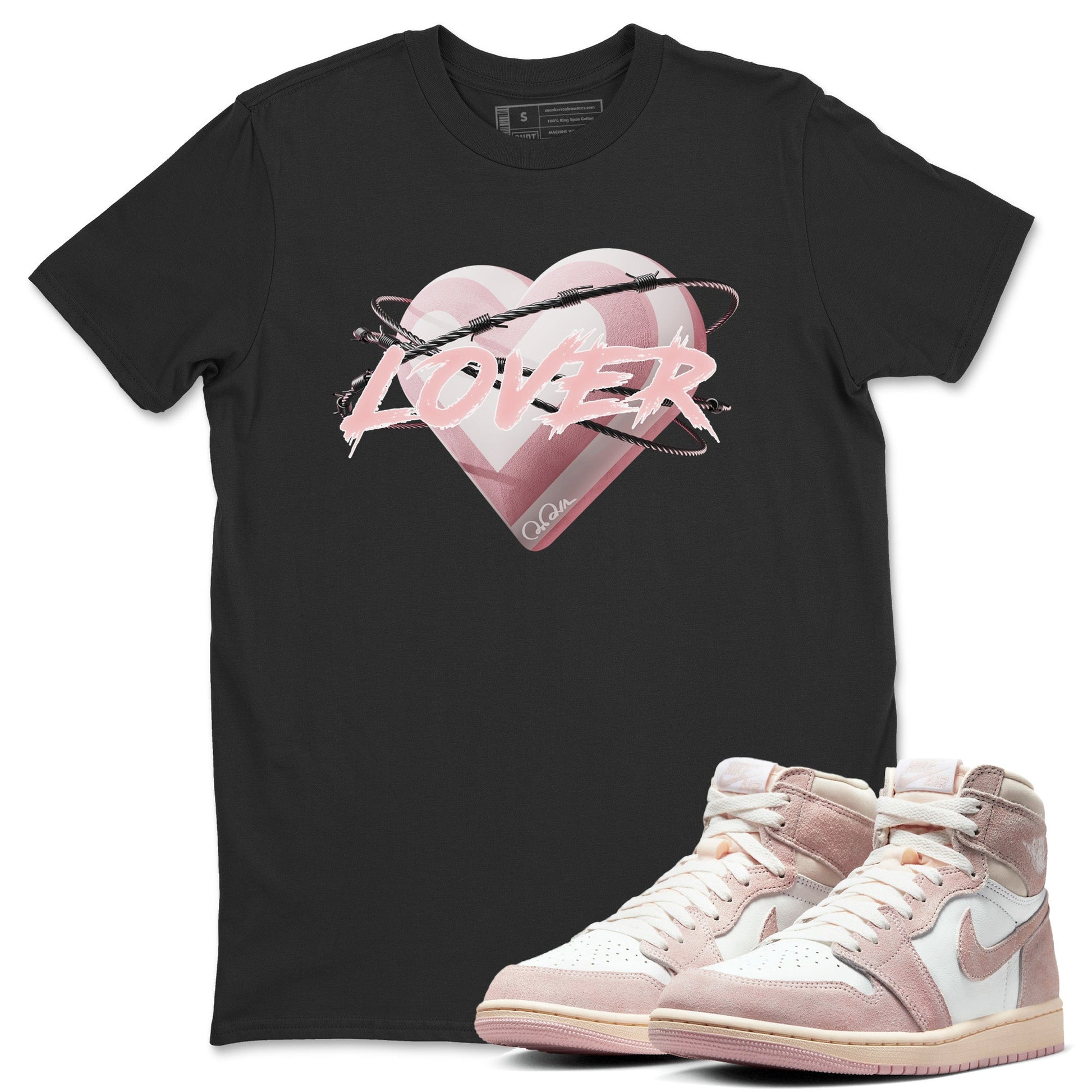 AJ1 Retro High OG Washed Pink Sneaker Match Tees Heart Lover Sneaker Tees AJ1 Retro High OG Washed Pink Sneaker Release Tees Unisex Shirts Black 1