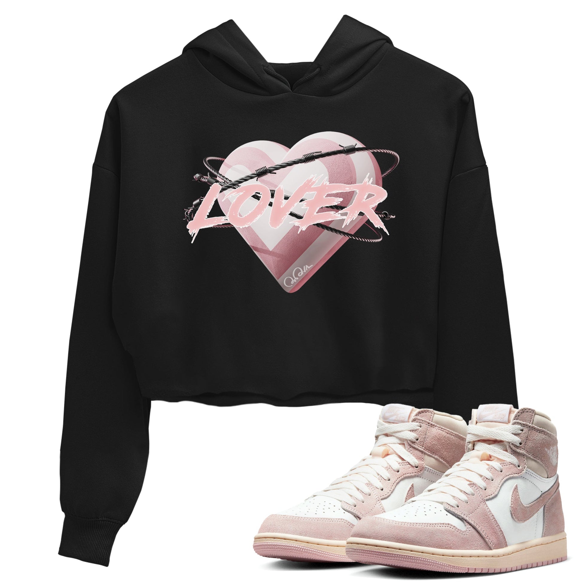 AJ1 Retro High OG Washed Pink Sneaker Match Tees Heart Lover Sneaker Tees AJ1 Retro High OG Washed Pink Sneaker Release Tees Women's Shirts Black 1