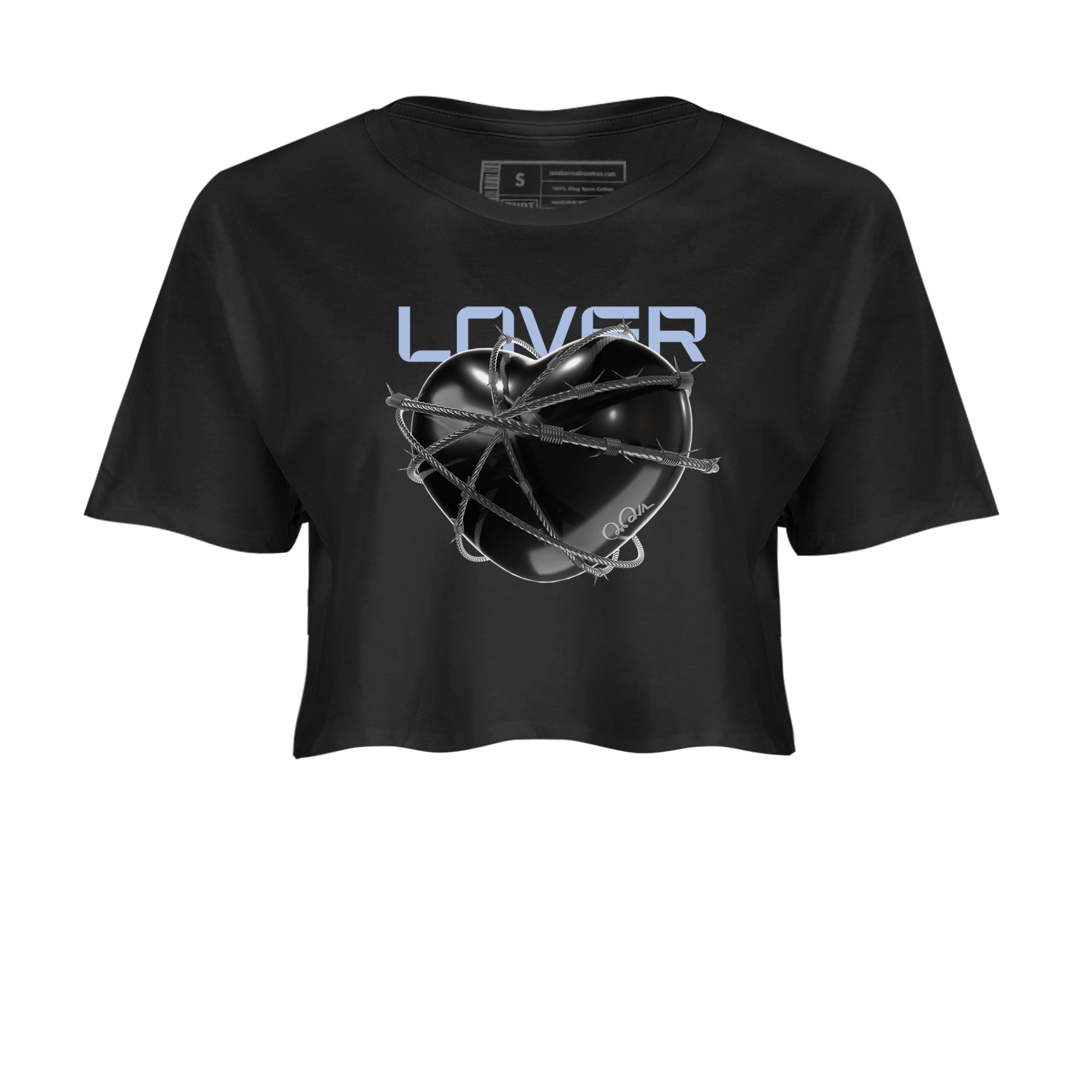 11s Black and Varsity Royal shirt to match jordans Heart Lover sneaker tees Air Jordan 11 Black/Varsity Royal SNRT Sneaker Release Tees Black 2 Crop T-Shirt