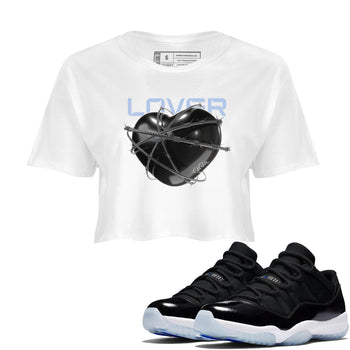 11s Black and Varsity Royal shirt to match jordans Heart Lover sneaker tees Air Jordan 11 Black/Varsity Royal SNRT Sneaker Release Tees White 1 Crop T-Shirt