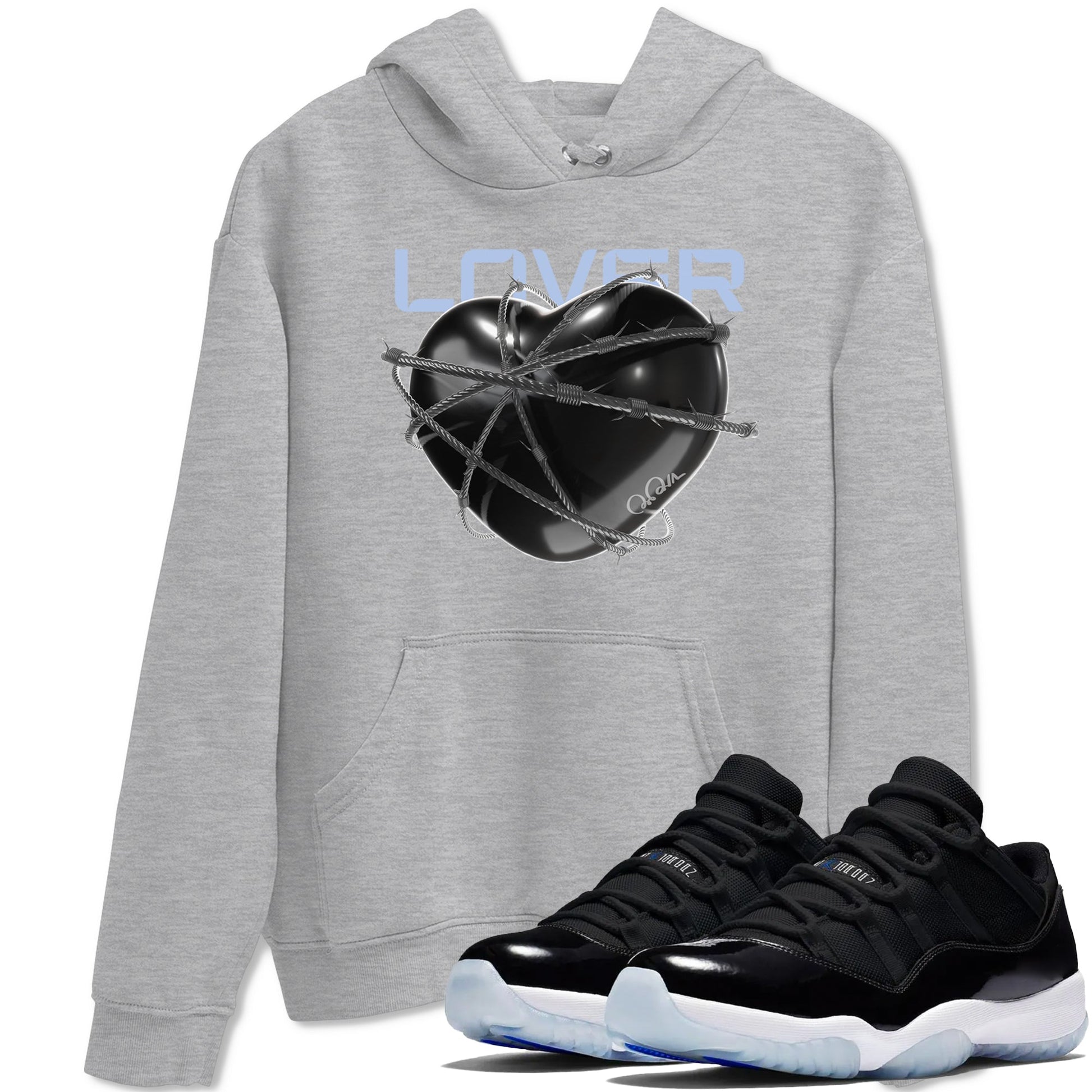 11s Black and Varsity Royal shirt to match jordans Heart Lover sneaker tees Air Jordan 11 Black/Varsity Royal SNRT Sneaker Release Tees Unisex Heather Grey 1 T-Shirt