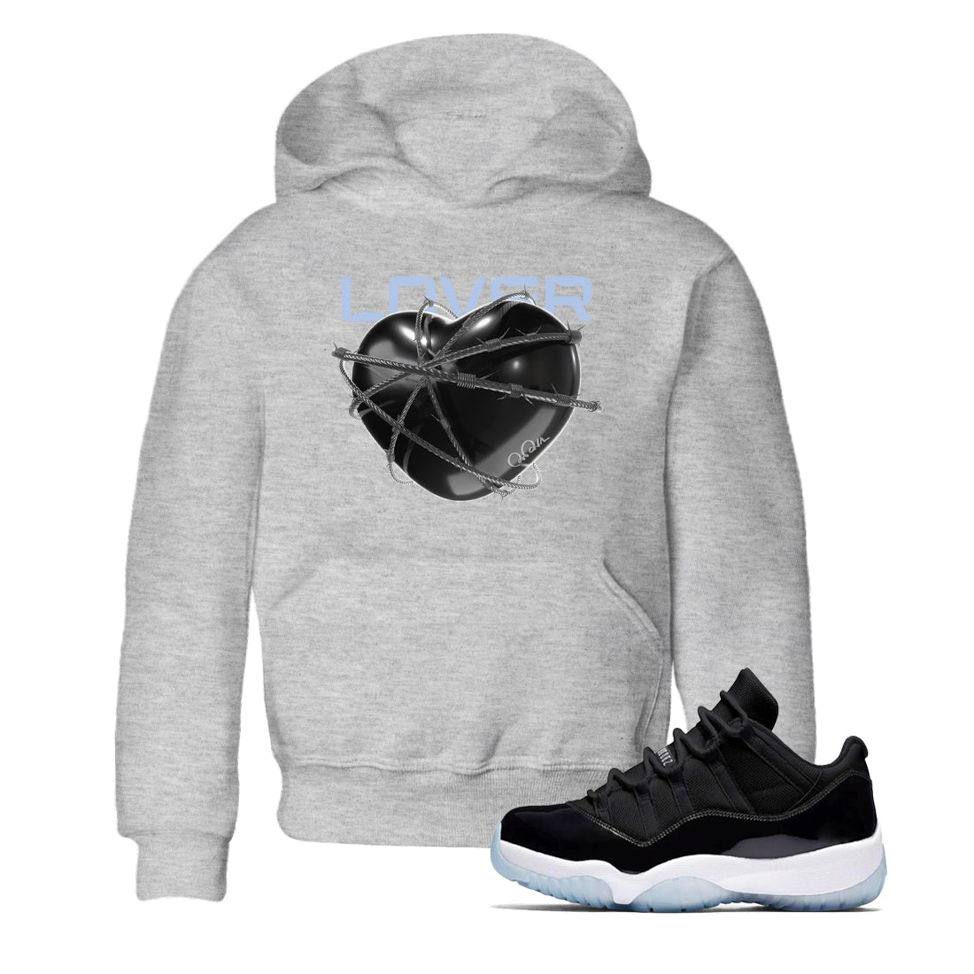 11s Black and Varsity Royal shirt to match jordans Heart Lover sneaker tees Air Jordan 11 Black/Varsity Royal SNRT Sneaker Release Tees Baby Toddler Heather Grey 1 T-Shirt