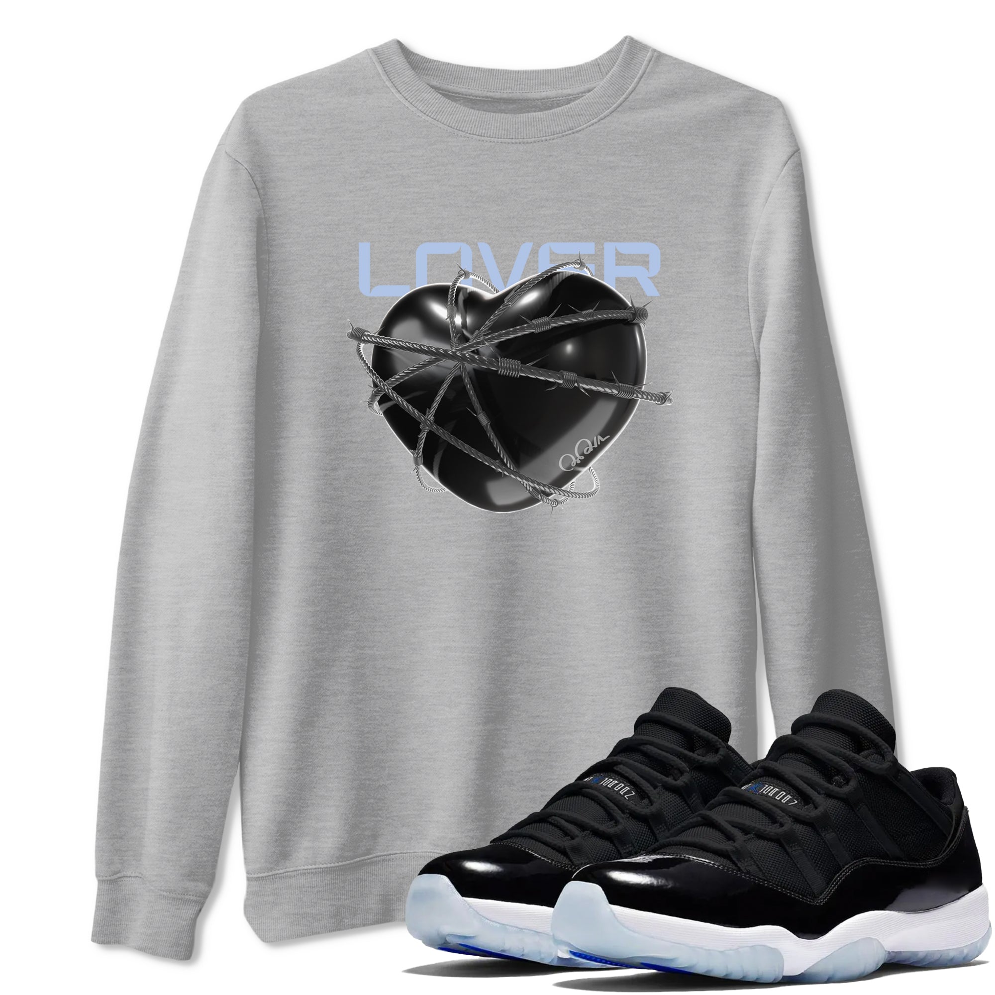 11s Black and Varsity Royal shirt to match jordans Heart Lover sneaker tees Air Jordan 11 Black/Varsity Royal SNRT Sneaker Release Tees Unisex Heather Grey 1 T-Shirt