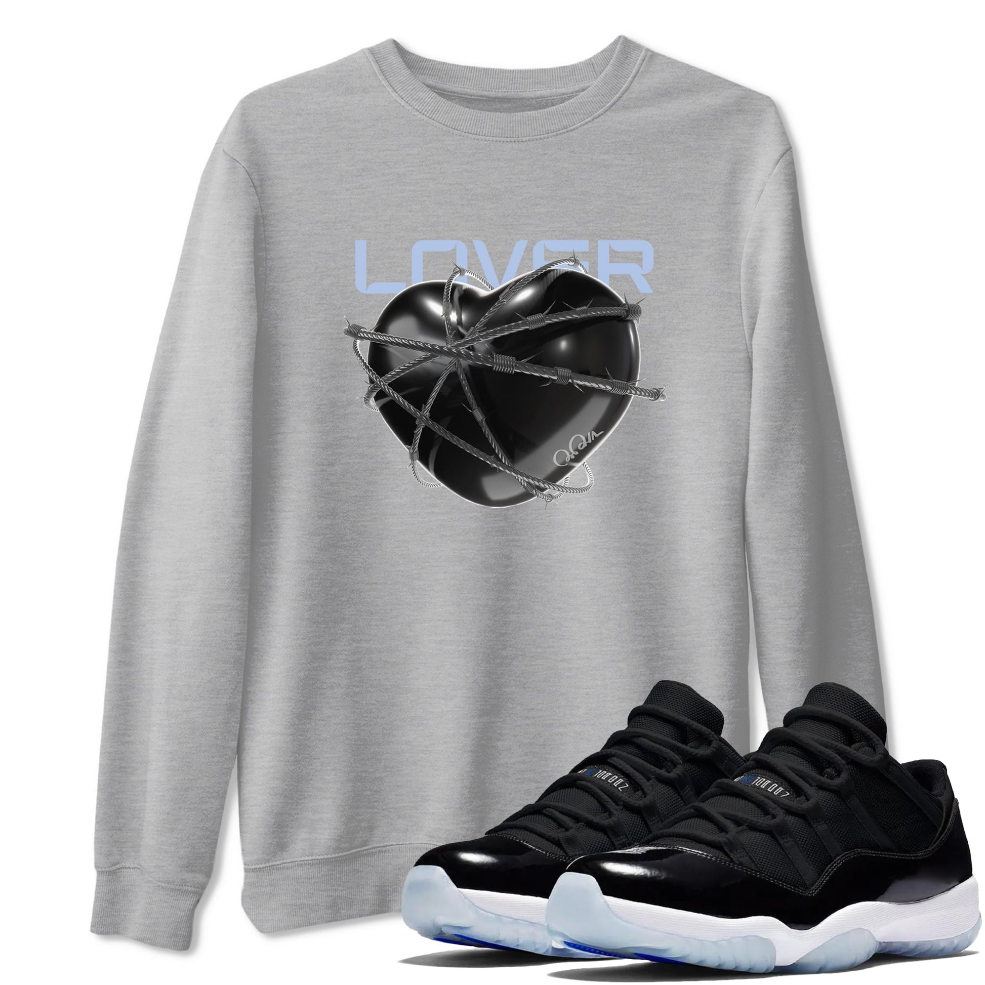 11s Black and Varsity Royal shirt to match jordans Heart Lover sneaker tees Air Jordan 11 Black/Varsity Royal SNRT Sneaker Release Tees Unisex Heather Grey 1 T-Shirt