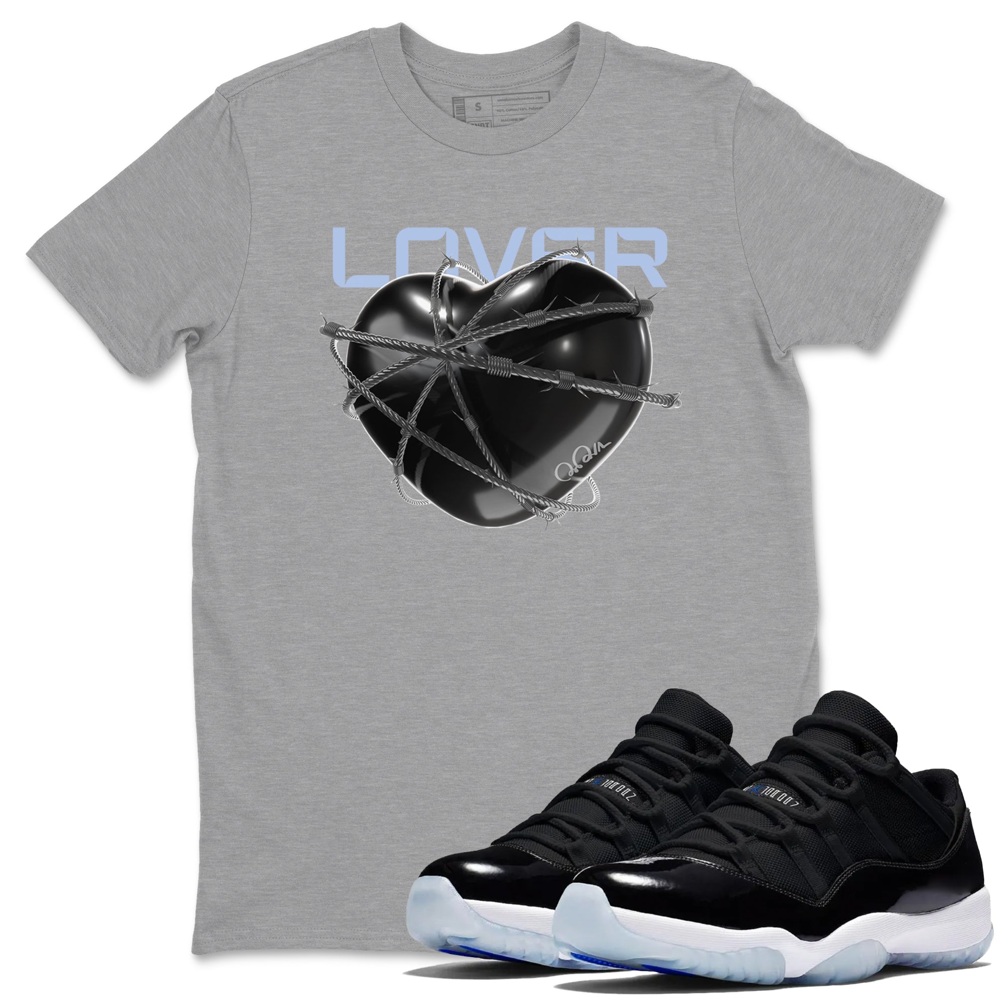 11s Black and Varsity Royal shirt to match jordans Heart Lover sneaker tees Air Jordan 11 Black/Varsity Royal SNRT Sneaker Release Tees Unisex Heather Grey 1 T-Shirt
