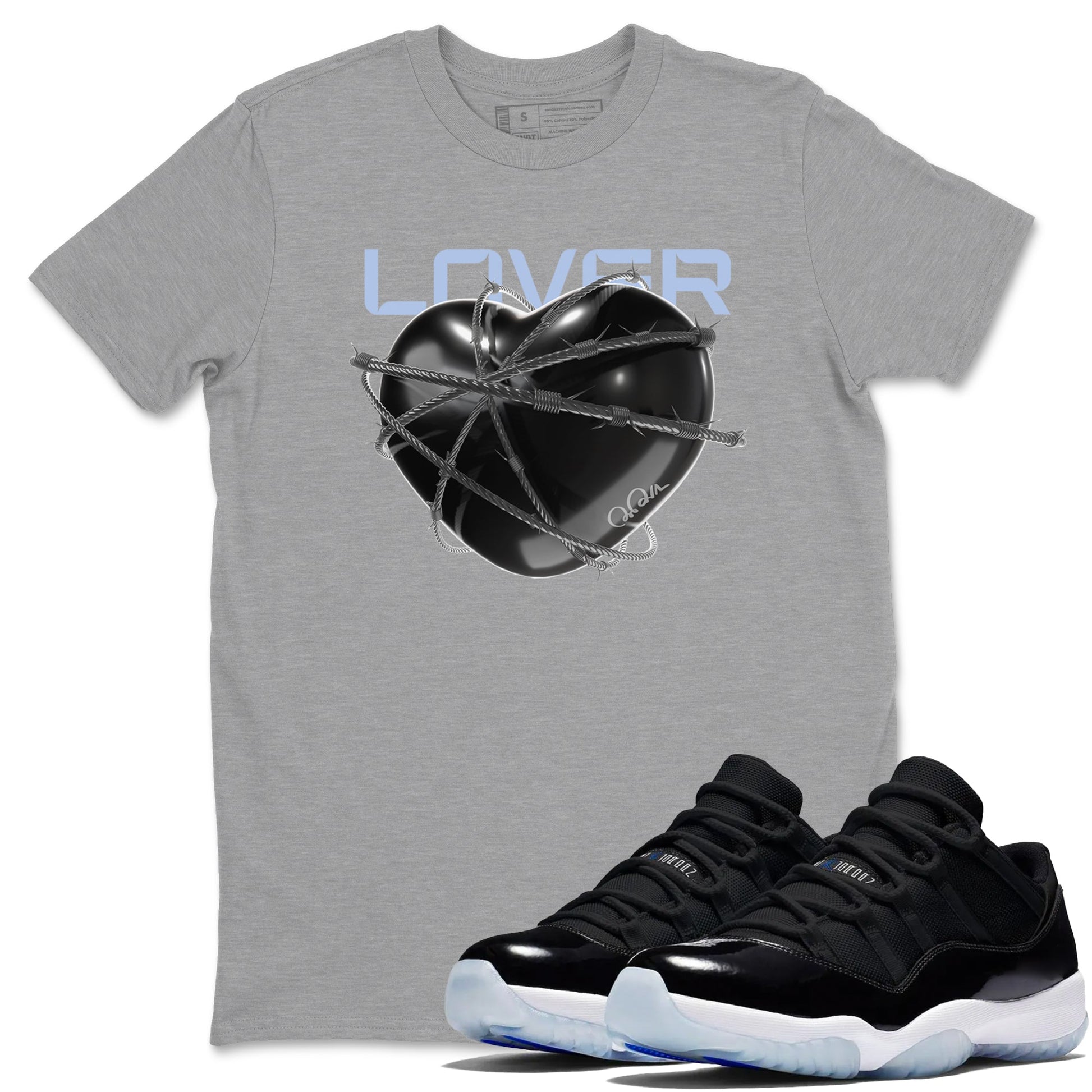 11s Black and Varsity Royal shirt to match jordans Heart Lover sneaker tees Air Jordan 11 Black/Varsity Royal SNRT Sneaker Release Tees Unisex Heather Grey 1 T-Shirt