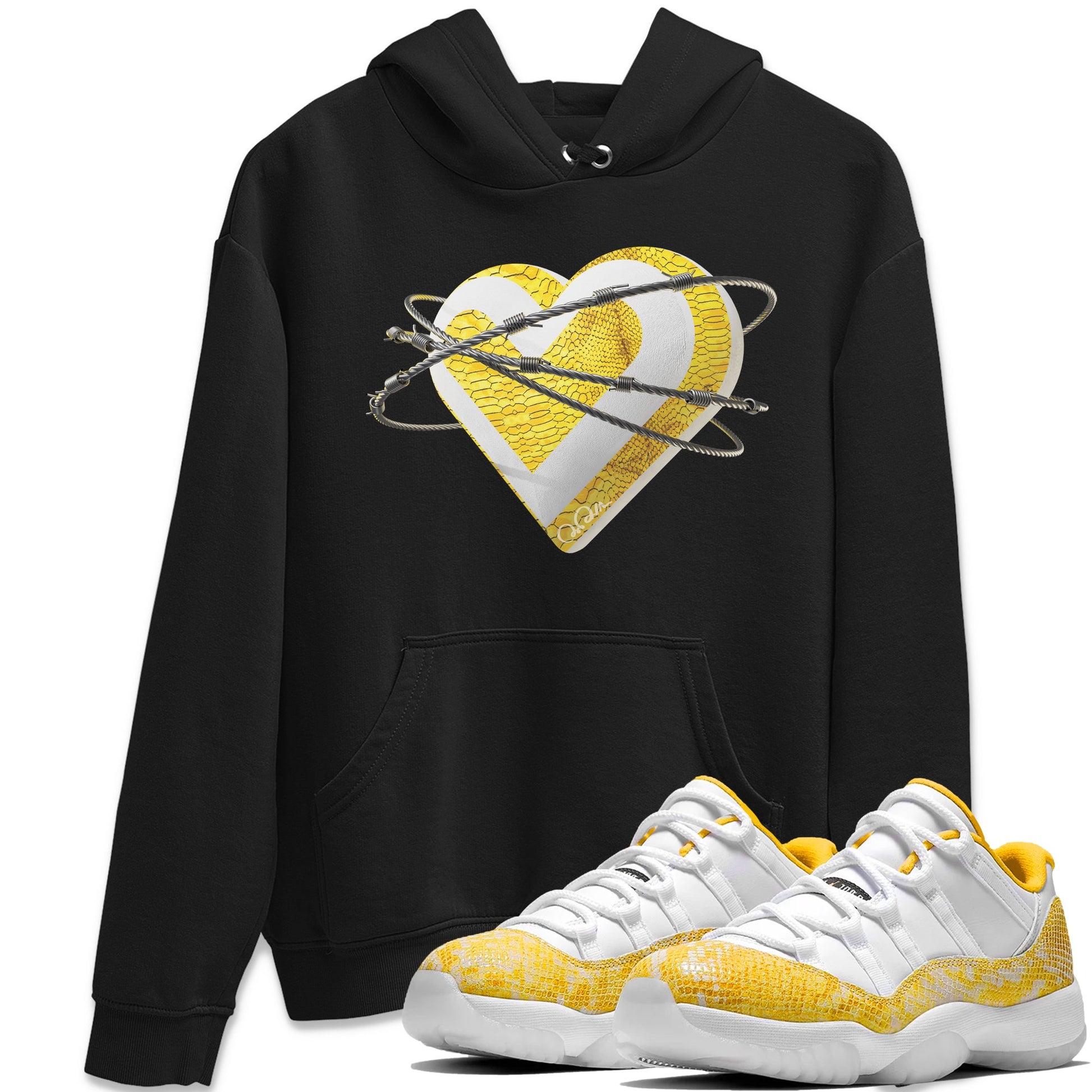 Air Jordan 11 Yellow Python Sneaker Match Tees Heart Lover Sneaker Tees AJ11 Yellow Python Sneaker Release Tees Unisex Shirts Black 1