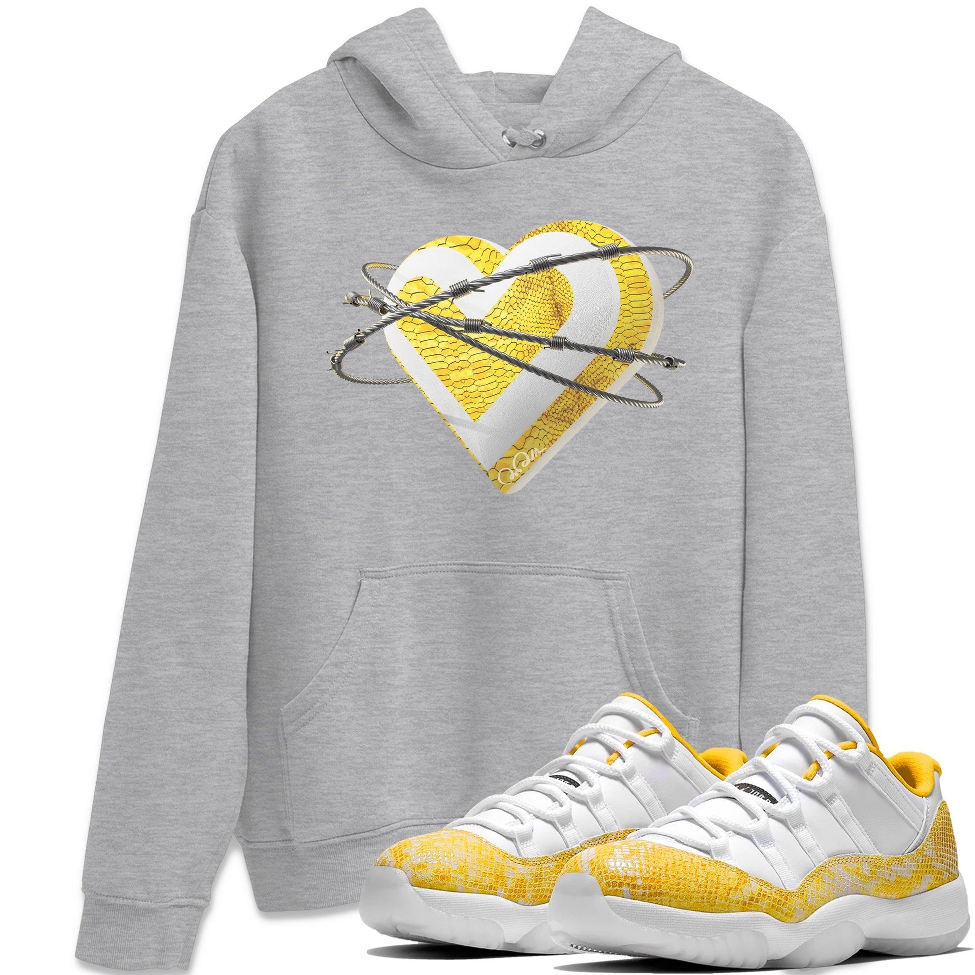 Air Jordan 11 Yellow Python Sneaker Match Tees Heart Lover Sneaker Tees AJ11 Yellow Python Sneaker Release Tees Unisex Shirts Heather Grey 1