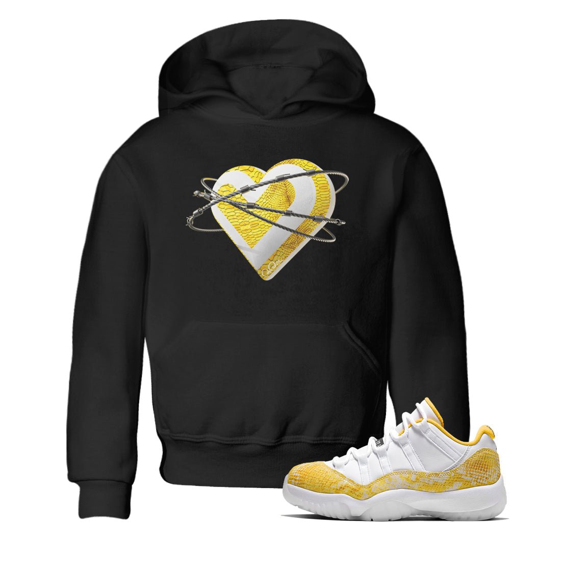 Air Jordan 11 Yellow Python Sneaker Match Tees Heart Lover Sneaker Tees AJ11 Yellow Python Sneaker Release Tees Kids Shirts Black 1