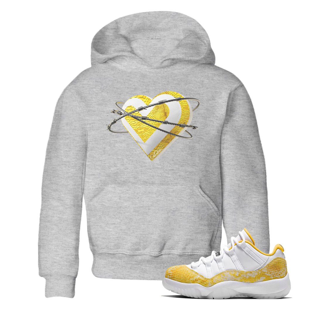 Air Jordan 11 Yellow Python Sneaker Match Tees Heart Lover Sneaker Tees AJ11 Yellow Python Sneaker Release Tees Kids Shirts Heather Grey 1