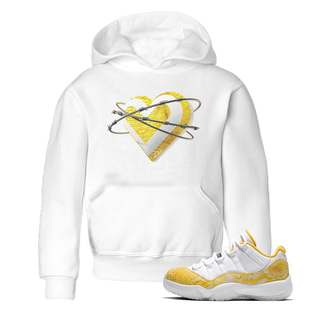 Air Jordan 11 Yellow Python Sneaker Match Tees Heart Lover Sneaker Tees AJ11 Yellow Python Sneaker Release Tees Kids Shirts White 1