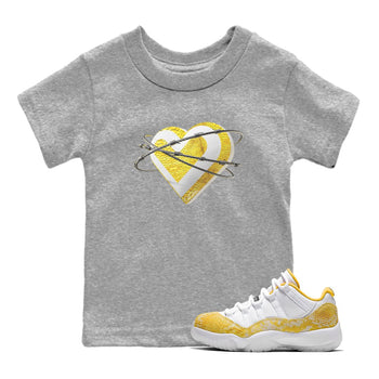 Air Jordan 11 Yellow Python Sneaker Match Tees Heart Lover Sneaker Tees AJ11 Yellow Python Sneaker Release Tees Kids Shirts Heather Grey 1
