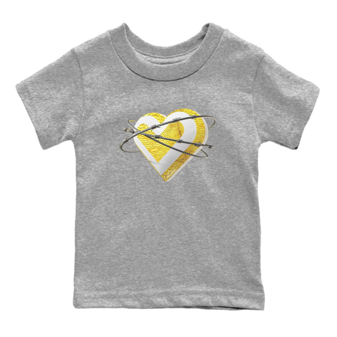 Air Jordan 11 Yellow Python Sneaker Match Tees Heart Lover Sneaker Tees AJ11 Yellow Python Sneaker Release Tees Kids Shirts Heather Grey 2