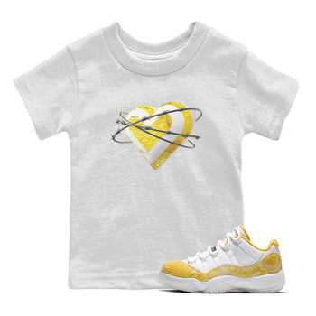 Air Jordan 11 Yellow Python Sneaker Match Tees Heart Lover Sneaker Tees AJ11 Yellow Python Sneaker Release Tees Kids Shirts White 1