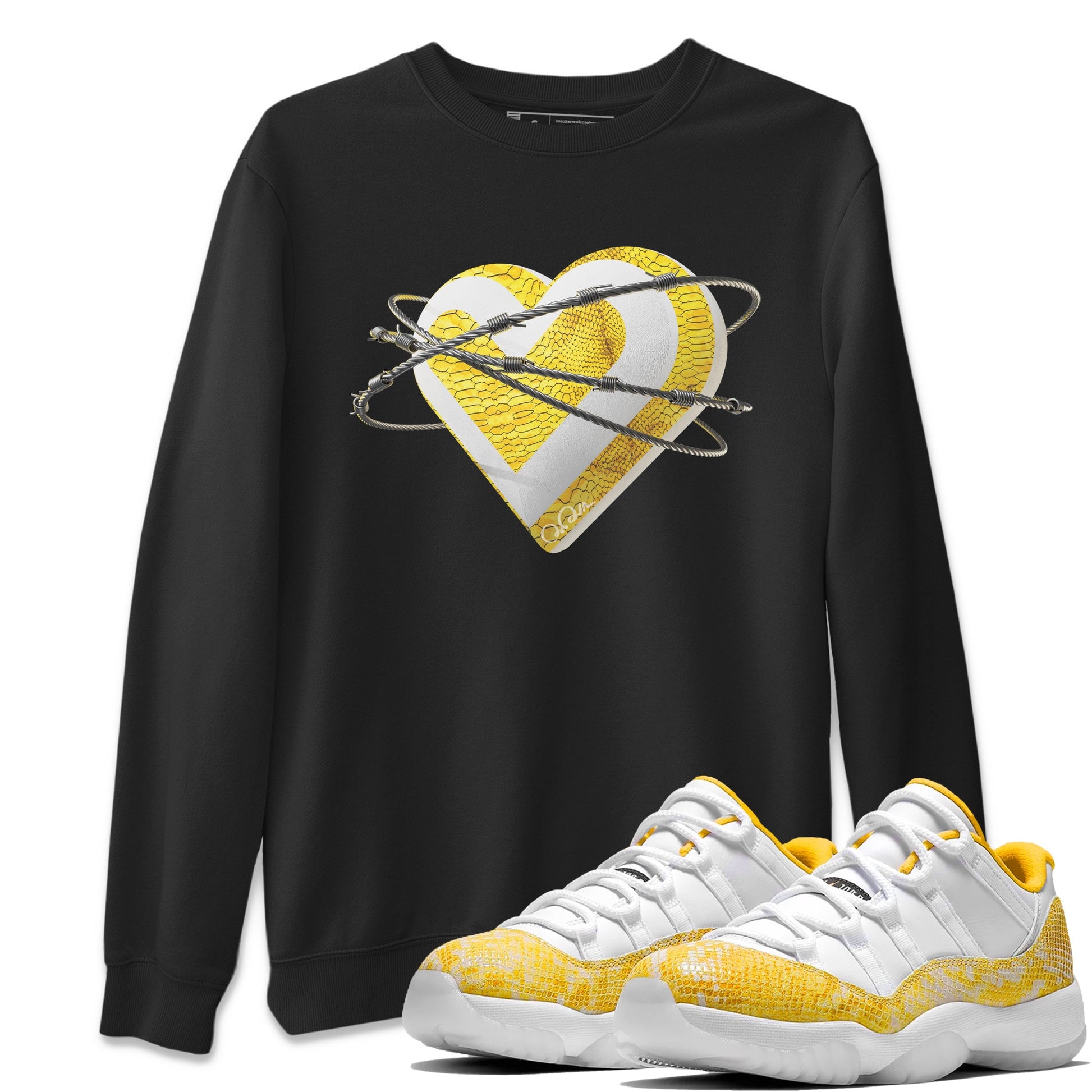 Air Jordan 11 Yellow Python Sneaker Match Tees Heart Lover Sneaker Tees AJ11 Yellow Python Sneaker Release Tees Unisex Shirts Black 1