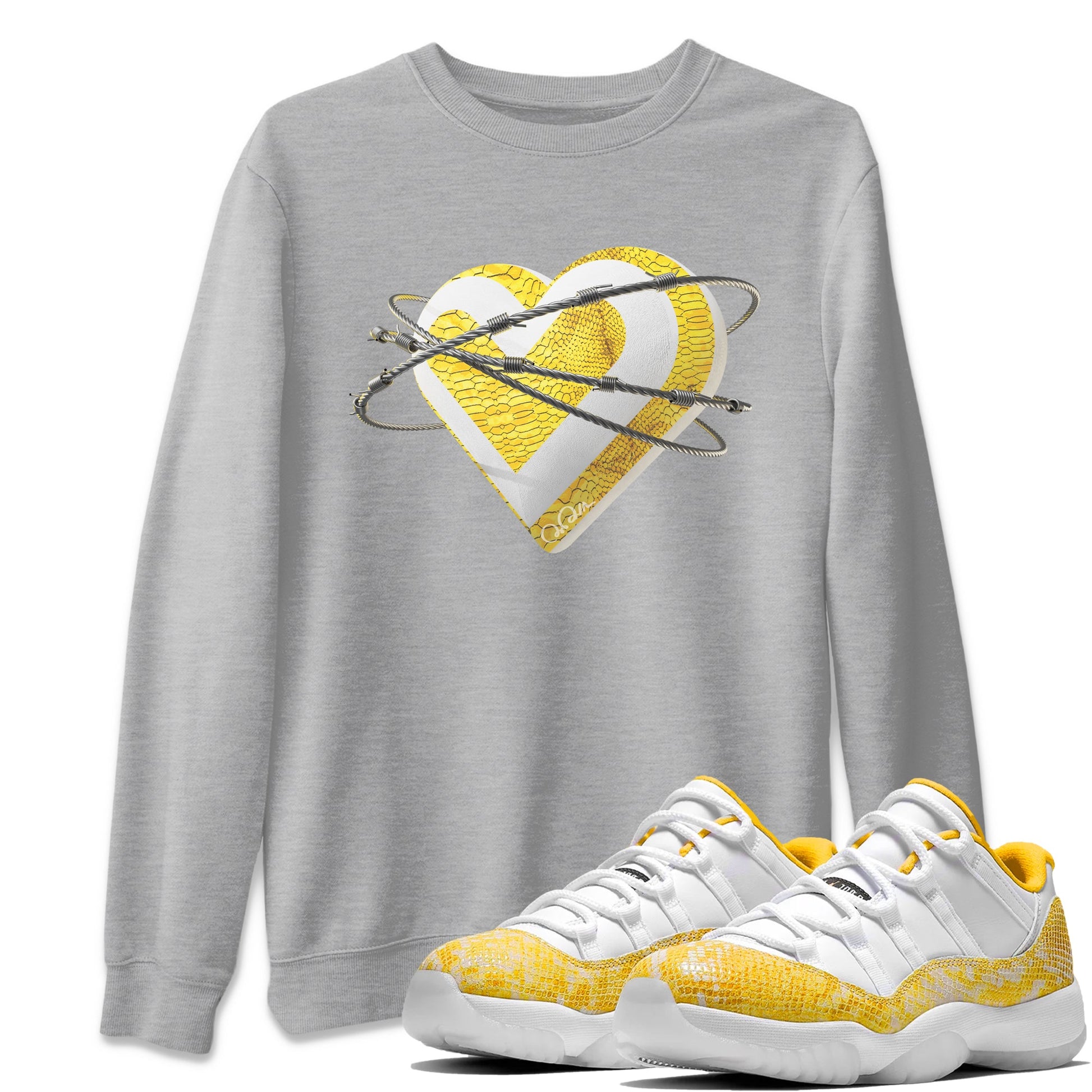 Air Jordan 11 Yellow Python Sneaker Match Tees Heart Lover Sneaker Tees AJ11 Yellow Python Sneaker Release Tees Unisex Shirts Heather Grey 1