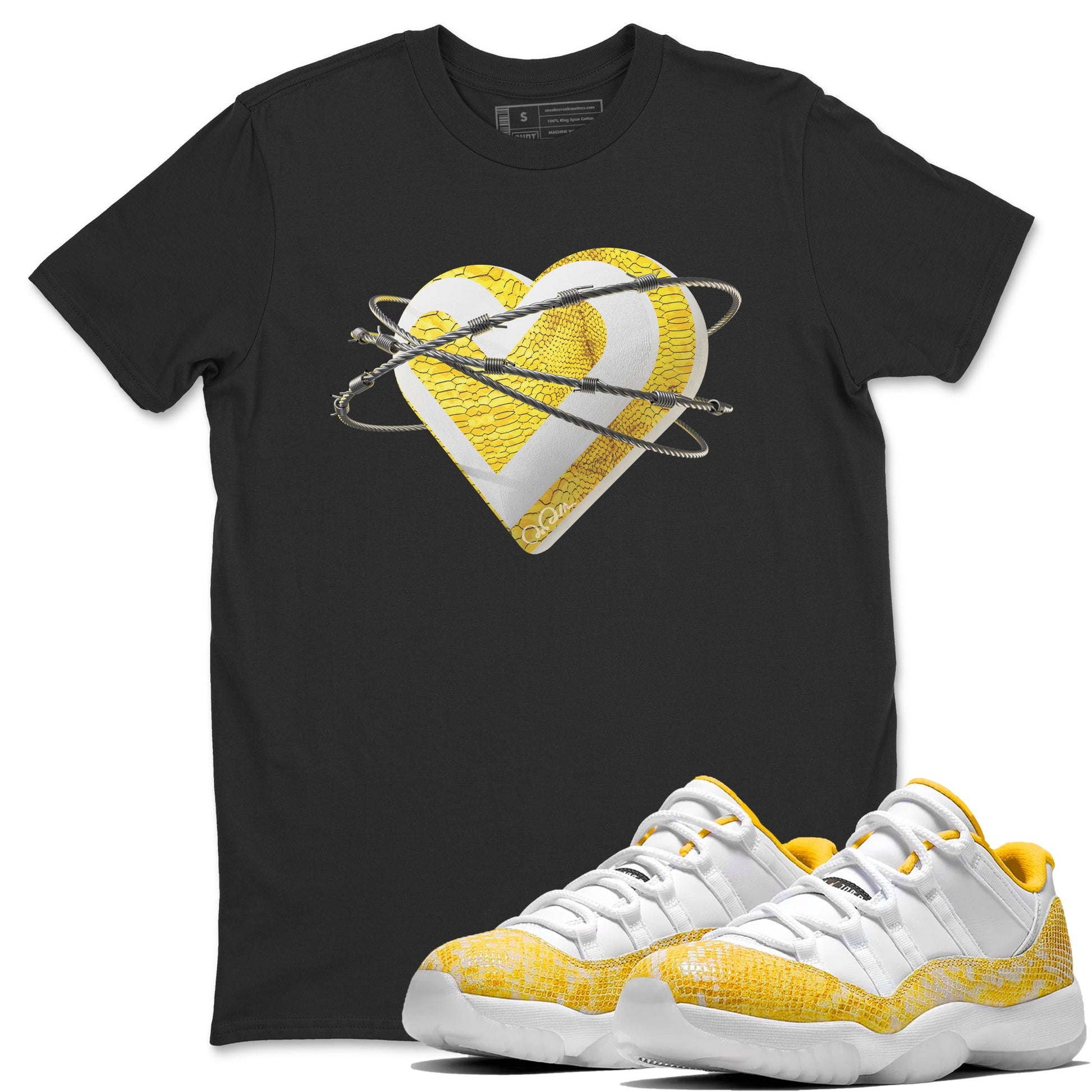 Air Jordan 11 Yellow Python Sneaker Match Tees Heart Lover Sneaker Tees AJ11 Yellow Python Sneaker Release Tees Unisex Shirts Black 1