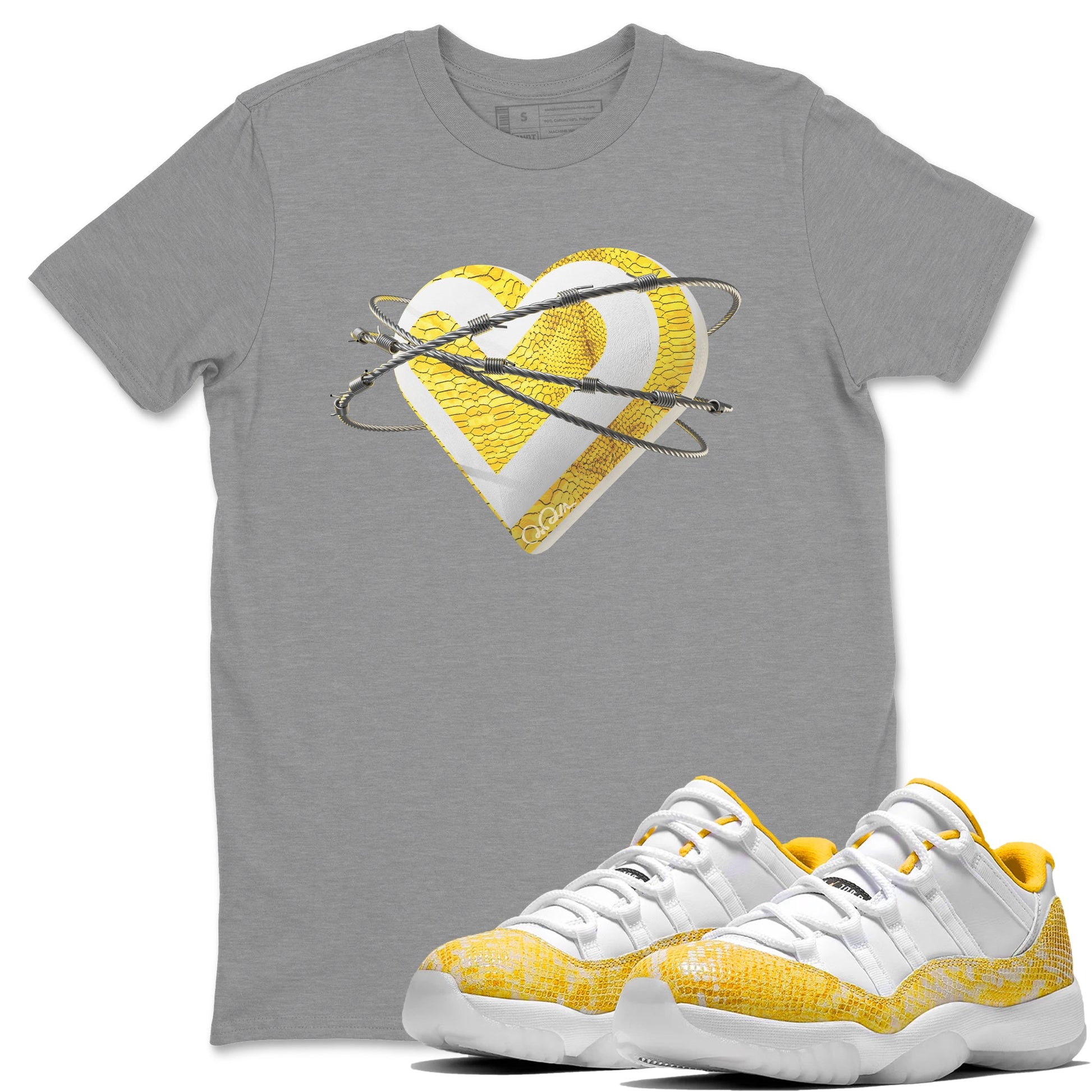 Air Jordan 11 Yellow Python Sneaker Match Tees Heart Lover Sneaker Tees AJ11 Yellow Python Sneaker Release Tees Unisex Shirts Heather Grey 1