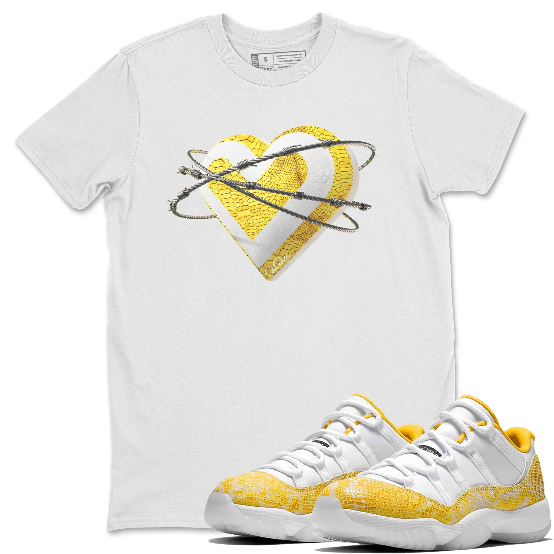 Air Jordan 11 Yellow Python Sneaker Match Tees Heart Lover Sneaker Tees AJ11 Yellow Python Sneaker Release Tees Unisex Shirts White 1