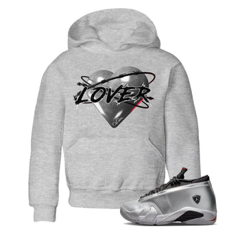 Air Jordan 14 Metallic Silver Sneaker Match Tees Heart Lover Sneaker Tees AJ14 Metallic Silver Sneaker Release Tees Kids Shirts Heather Grey 1