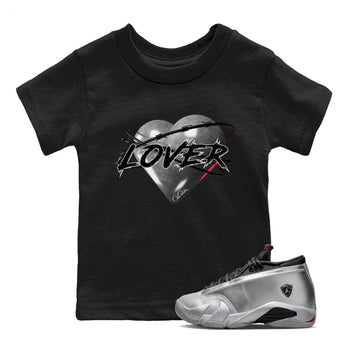 Air Jordan 14 Metallic Silver Sneaker Match Tees Heart Lover Sneaker Tees AJ14 Metallic Silver Sneaker Release Tees Kids Shirts Black 1
