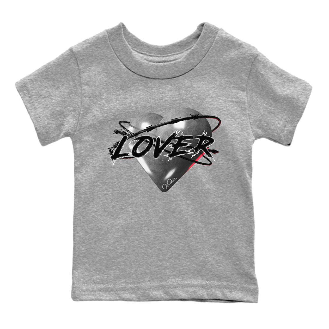 Air Jordan 14 Metallic Silver Sneaker Match Tees Heart Lover Sneaker Tees AJ14 Metallic Silver Sneaker Release Tees Kids Shirts Heather Grey 2